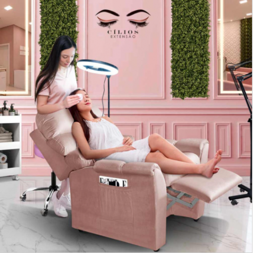 Poltrona Para Extensão De Cílios Reclinável Suede Rose Troy