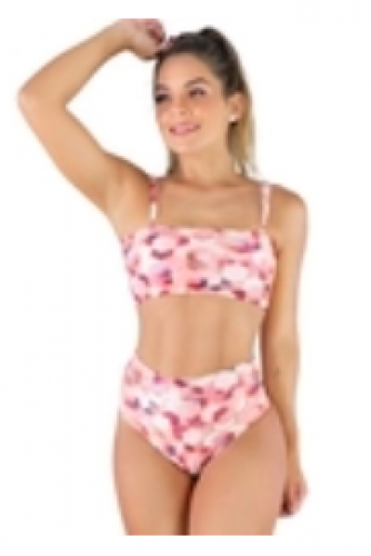 Biquíni Estampado Top Faixa Hot Pants Cintura Alta Cropped Mvb Modas