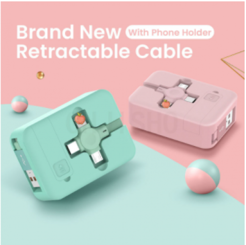 3 Em 1 Retrátil Usb Micro Tipo C Cabo De Carga Usb Powerbank Para O Telefone Inteligente Com Suporte Do Telefone Cabo De Carregamento