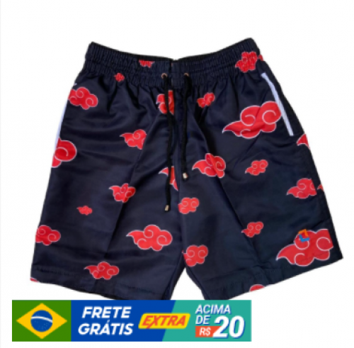 Shorts Praia Tactel Personalizado Estampado Shorts Mauricinho Carnaval Verão Bermuda Masculino Akatsuki Naruto Anime