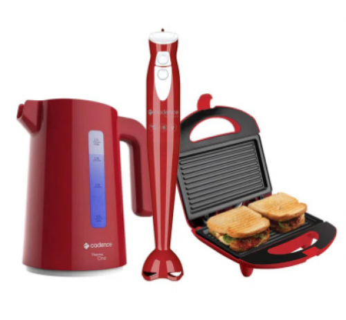 Kit Cadence Colors Vermelho – Chaleira – Mixer – Sanduicheira