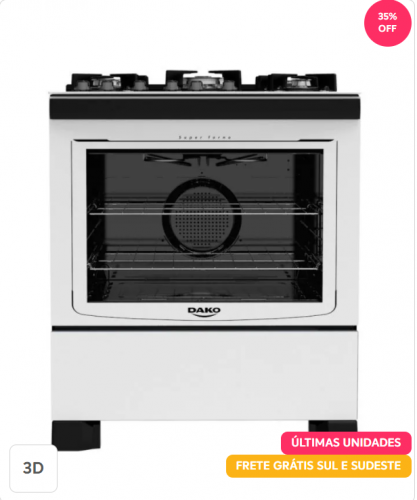 Fogão 5 Bocas Branco com Mesa de Vidro e Display Digital Dakolors Bivolt