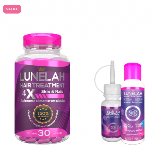Lunelah Hair – Tratamento Cabelo para 30 dias com 150% de Biotina + Brinde à sua escolha