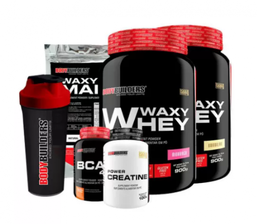 Kit 2x Waxy Whey 900g + BCAA 100g + Power Creatine 100g + Waxy Maize 800g + Coqueteleira Bodybuilders