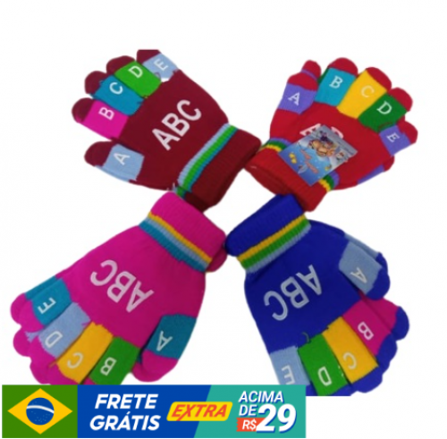 Luvas Colorida Alfabeto Luvinha Lã Infantis De Inverno Com Stretch Para Meninos E Meninas Luvas Dedos Completos