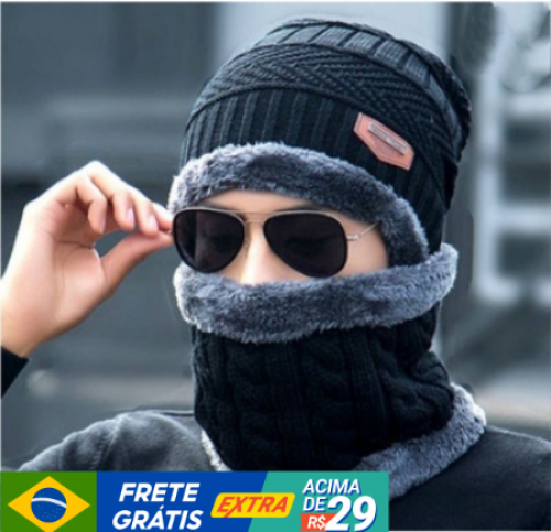Touca Unissex Gorro Cachecol Gola Forrado de Pelinho Inverno Toca de Lã Masculina e Feminina