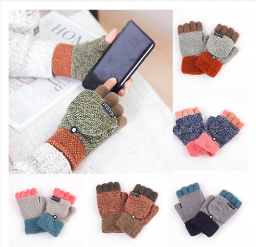 Luvas femininas meio dedo inverno lã grossa luvas femininas tricotadas sem dedos expostas luvas dedos ao ar livre