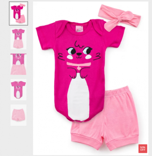 Conjunto body baby menina dog pink
