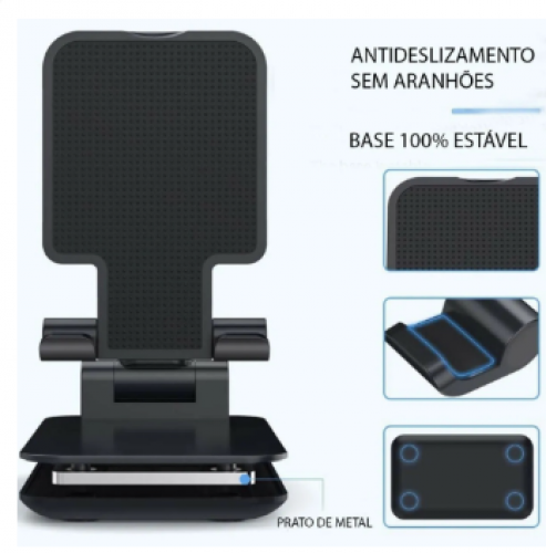 Suporte Para Celular e Tablet Dobrável Ajustável Apoio Mesa