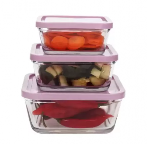 Conjunto com 3 potes quadrados hermeticos de vidro com tampa