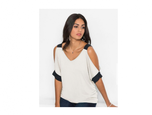 Blusa Ombro Vazado Off White/Preto