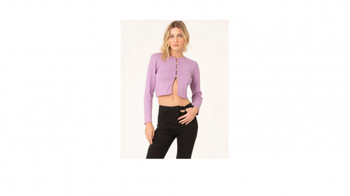Cardigan de tricô botões pérola roxo claro