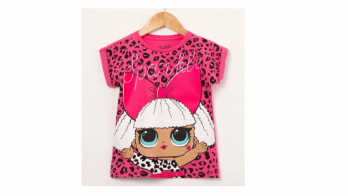 Blusa infantil manga curta animal print estampada lol pink