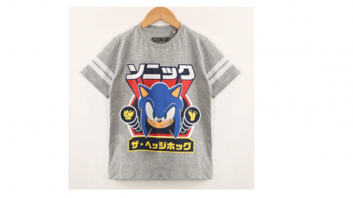 Camiseta infantil sonic manga curta cinza mescla