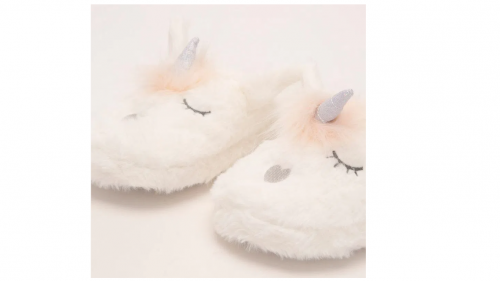 Pantufa de pelúcia unicórnio off white