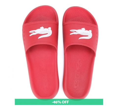 Chinelo Slide Lacoste Croco Masculino – Vermelho+Branco