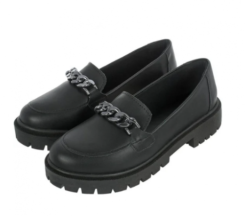 Sapato Mocassim Feminino Tratorado CM Calçados Confort Plataforma Corrente – Preto