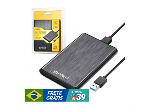 CASE HD 2.5″ (NOTEBOOK OU SSD) SATA USB3.0 ECASE-330 USB 3.0 aluminio escovado