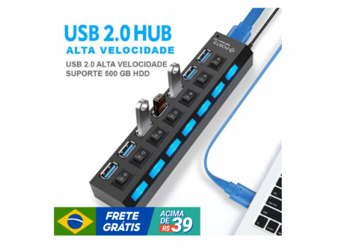 Hub De Usb 7 Portas 2.0 Hd Extensor High Speed Pen Drive Hd E LED plitter Converter Expansor Para Pc Computador Notebook Multi Portas