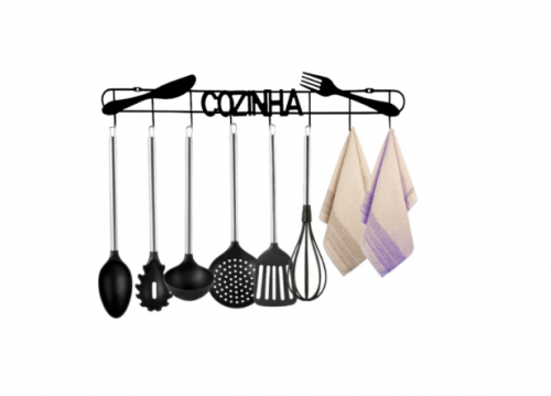 Porta Pano De Prato METAL PRETO 8 Penduradores Cozinha Suporte Cozinha