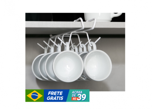Porta Xícaras Suspenso Suporte Organizador Armário Cozinha 100% Aço