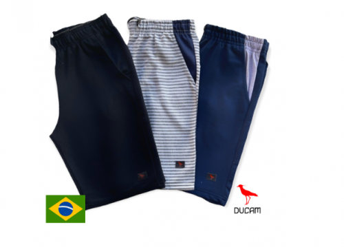 Kit 3 Bermudas Moletom Academia Treino Masculinas Algodão Ducam Cores Sortidas 2 Bolsos