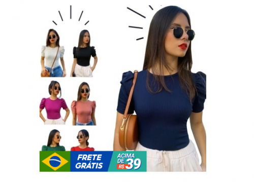 kit 4 Blusas Feminina Blusinha Manga Curta Canelada Princesa Tamanho único Atacado