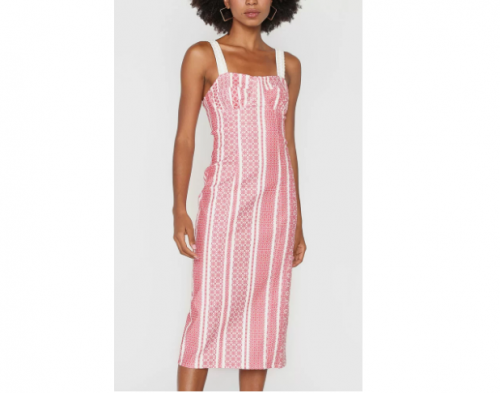 Vestido Lança Perfume Midi Estampado Branco/Vermelho