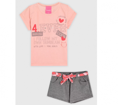 Conjunto 2pçs Kamylus Curto Infantil Lettering Rosa/Cinza