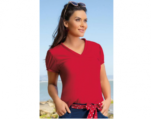 Moda Pop – Blusa em Helanca Decote V Vermelha