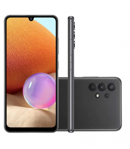 Smartphone Samsung A32 128GB Preto 4G Tela 6.4” Câmera Quádrupla 64MP Selfie 20MP Dual Chip Android 11.0