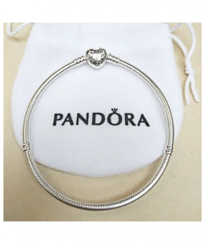 Pulseira Coração Pandora Corrente de Cobra de Prata 925 Com Bolsa de Veludo
