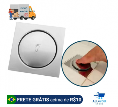 Ralo Click Inteligente 10×10 Cm Quadrado Inox Banheiro Veda Cheiro