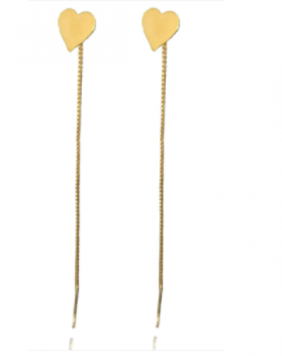 Brinco de Fio com Coração Chapado Folheado em Ouro 18k