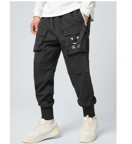 Mens Letter Smile Face Print Bolso com aba Cargo Calças