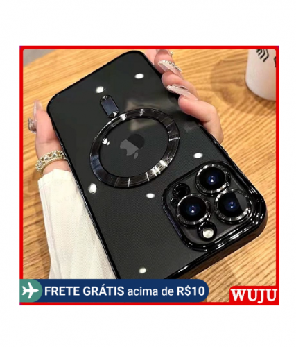 WUJU Plating Luxury Wireless Charging Estojo Magnético Transparente Case Capa Capinha De Celular Para iPhone 15 14 13 12 11 Pro Max