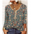 Camiseta feminina étnica com estampa floral quarto com botão de manga comprida