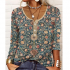 Camiseta feminina casual com estampa de penas de manga 3/4