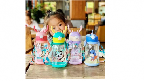 Garrafa Criança de Água Alce Portátil Infantil Com Desenho Multicolorido