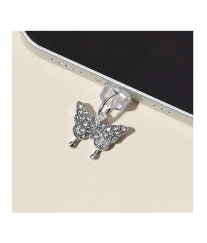 Telefone Celular Anti-Pó Plug diy Alloy Full Diamond Butterfly Pendant Universal Mobile Phone Headset
