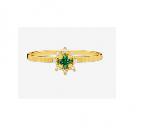 Anel Classic em Ouro Amarelo 18k com Turmalina Verde e Diamantes