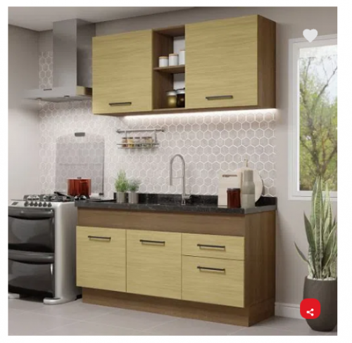 Cozinha Compacta Madesa Agata 150002 com Armário e Balcão (Sem Tampo e Pia) Rustic/Carvalho