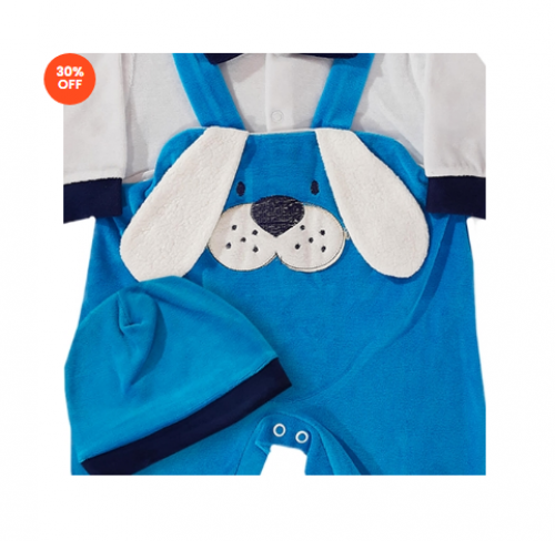 MACACÃO BEBÊ MENINO MANGA LONGA PLUSH CACHORINHO INDIGO