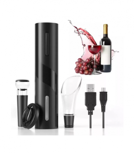 Kit Abridor Garrafa De Vinho Automático USB Saca Rolhas a Pilhas