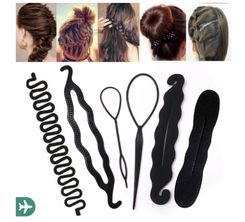 Conjunto De Ferramentas De Trançamento De Cabelo Feminino Trançar Mágico Acessórios De Estilo Twist Bun Barrette Elástico Faixa De Cabeça