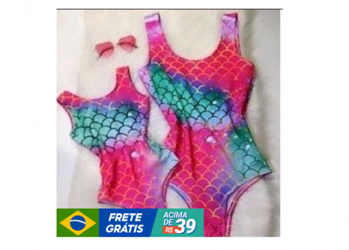 Bodi Bory Maiô Feminino Sereia Mãe e Filha Infantil e Adulto Moda Praia Verão 2021
