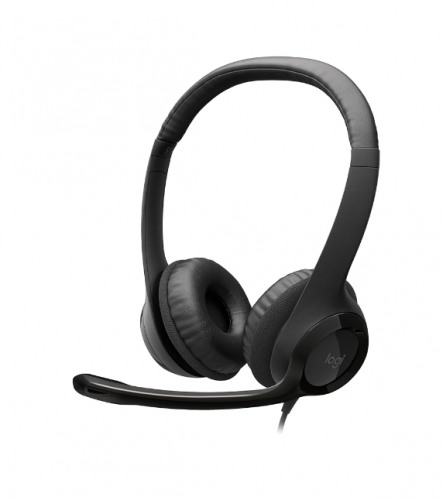 Headset com fio USB Logitech H390 com Almofadas em Couro, Controles de Áudio Integrado e Microfone com Redução de Ruído