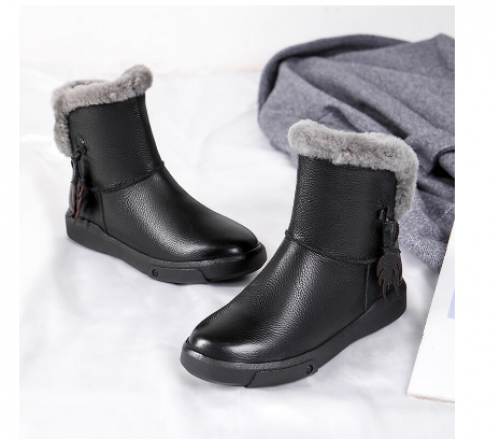 Botas De Neve De Couro E Pele 2021 Inverno Nova Veludo Sapatos Mãe Das Mulheres Algodão-Ladded De Lã Curtas