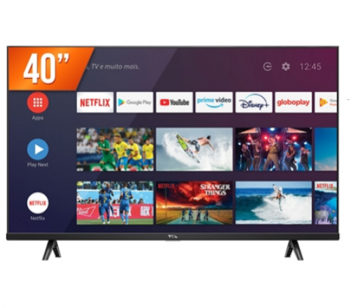 Smart TV Android LED 40″ Full HD TCL 40S615 com Google Assistant 2 HDMI 1 USB Wi-Fi Bluetooth