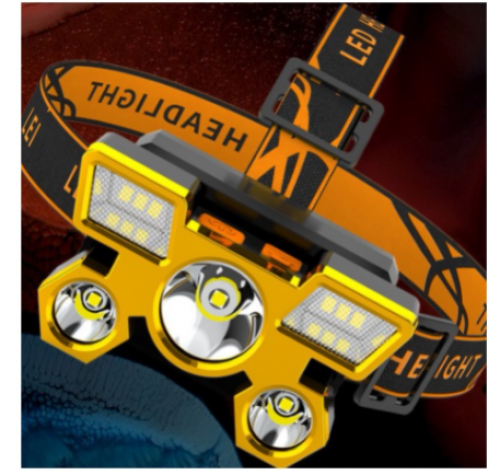 Lanterna Holofote De Cabeça 5 LED Super Brilhante À Prova D ‘Água USB Recarregável 4 modos